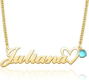 Custom Birthstone Name Necklace for Women Nameplate Customized Jewelry Gold Plated Personalized Birthstone Pendant Necklaces Birthday Gift