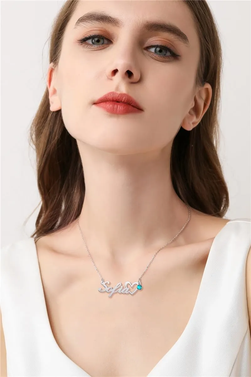Custom Birthstone Name Necklace for Women Nameplate Customized Jewelry Gold Plated Personalized Birthstone Pendant Necklaces Birthday Gift