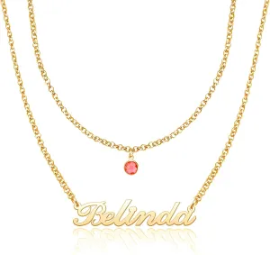 Custom Birthstone Name Necklace for Women Nameplate Customized Jewelry Gold Plated Personalized Birthstone Pendant Necklaces Birthday Gift