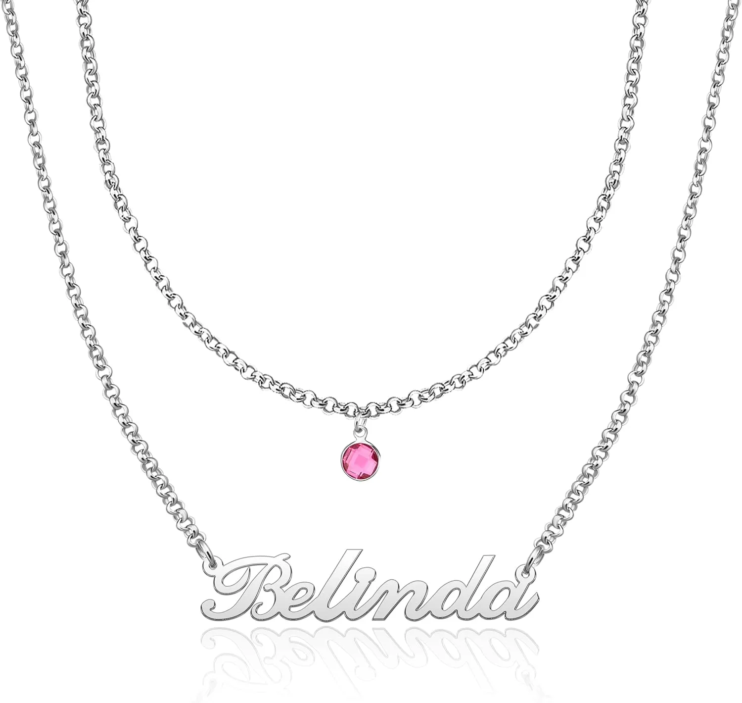 Custom Birthstone Name Necklace for Women Nameplate Customized Jewelry Gold Plated Personalized Birthstone Pendant Necklaces Birthday Gift