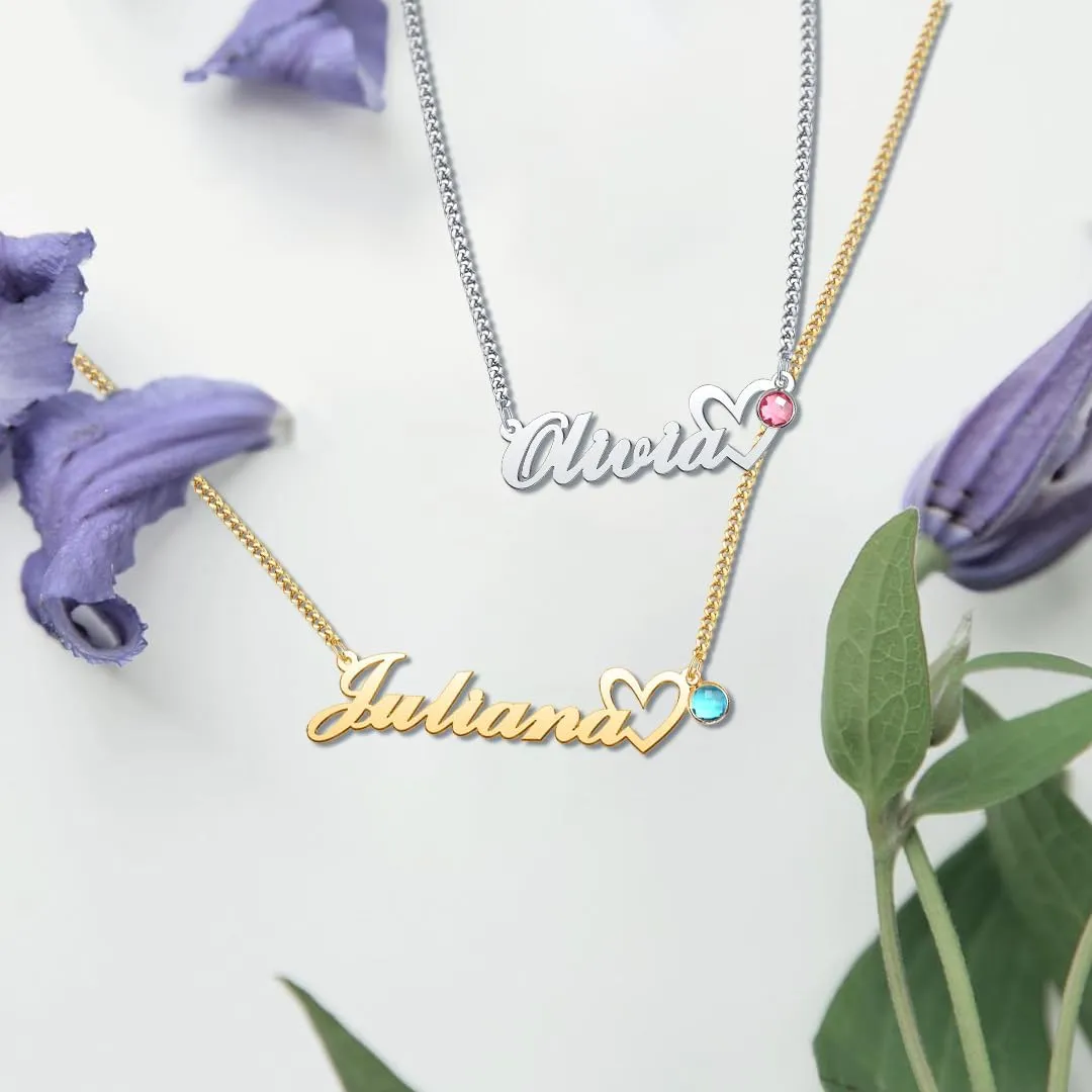 Custom Birthstone Name Necklace for Women Nameplate Customized Jewelry Gold Plated Personalized Birthstone Pendant Necklaces Birthday Gift