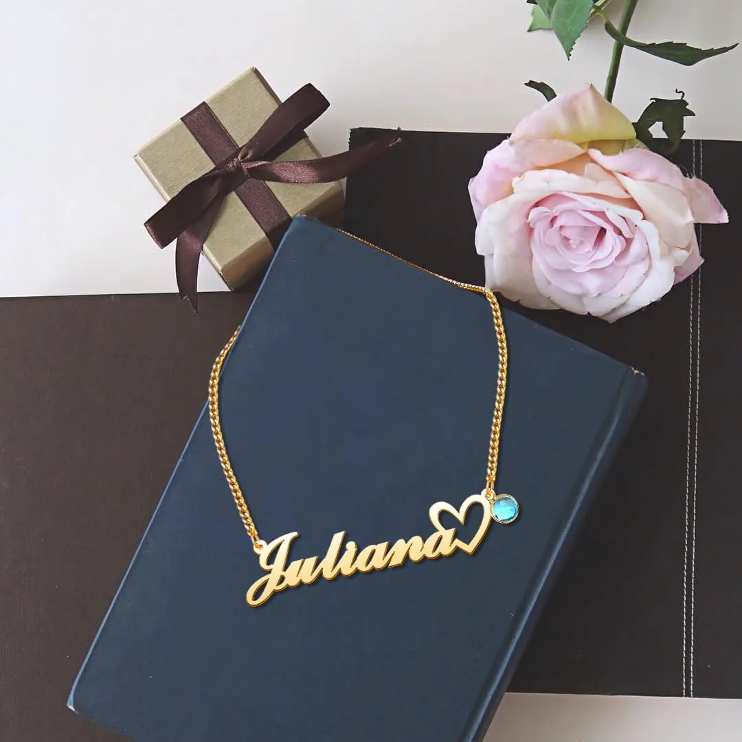 Custom Birthstone Name Necklace for Women Nameplate Customized Jewelry Gold Plated Personalized Birthstone Pendant Necklaces Birthday Gift