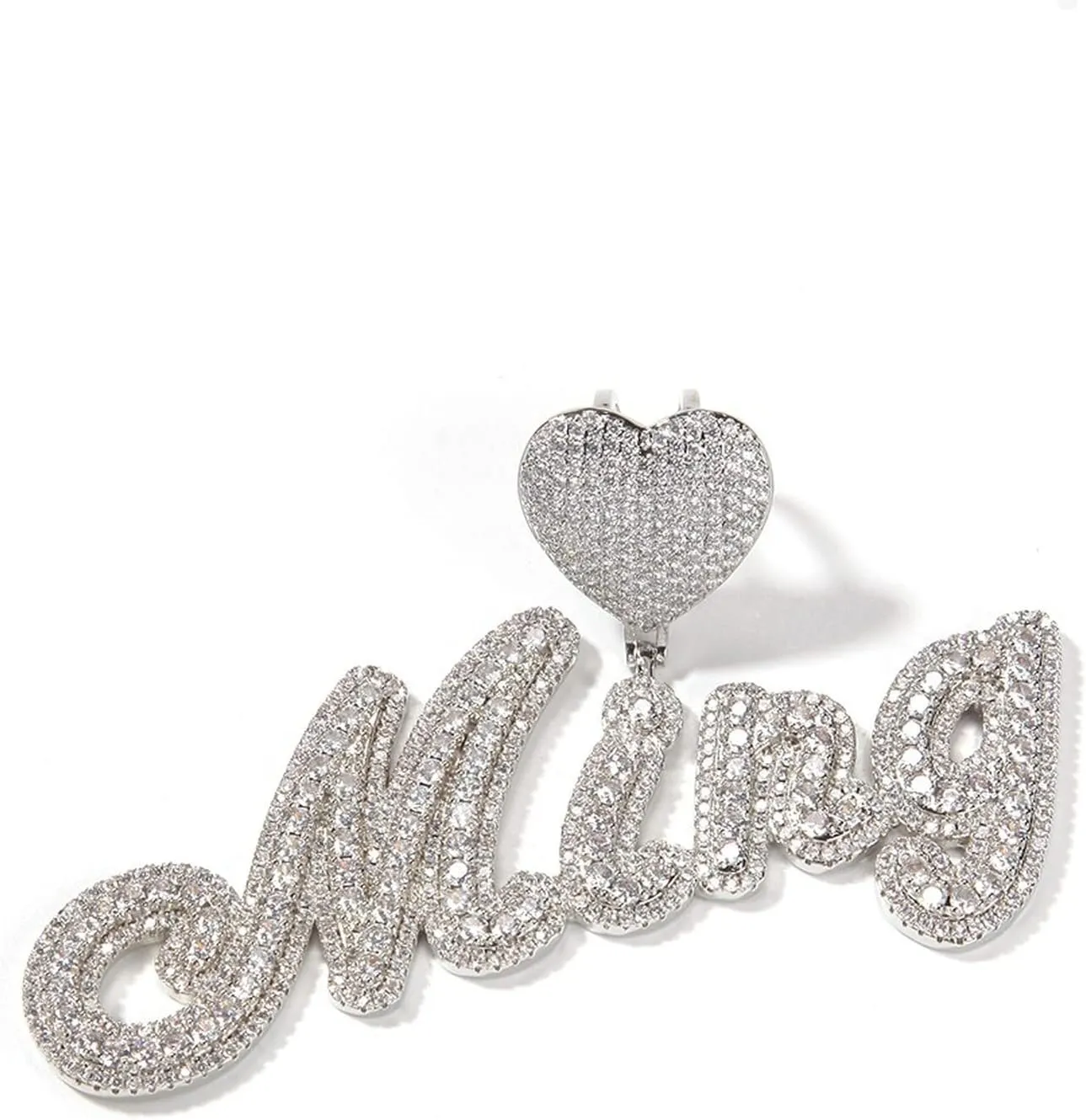 Custom Brush Script Bubble Letter Two Tone Pendant Micro Paved CZ Personalized Name Plate Necklace Hiphop Jewelry Personalized Gift (18inch rope chain,Silver 7 letters)