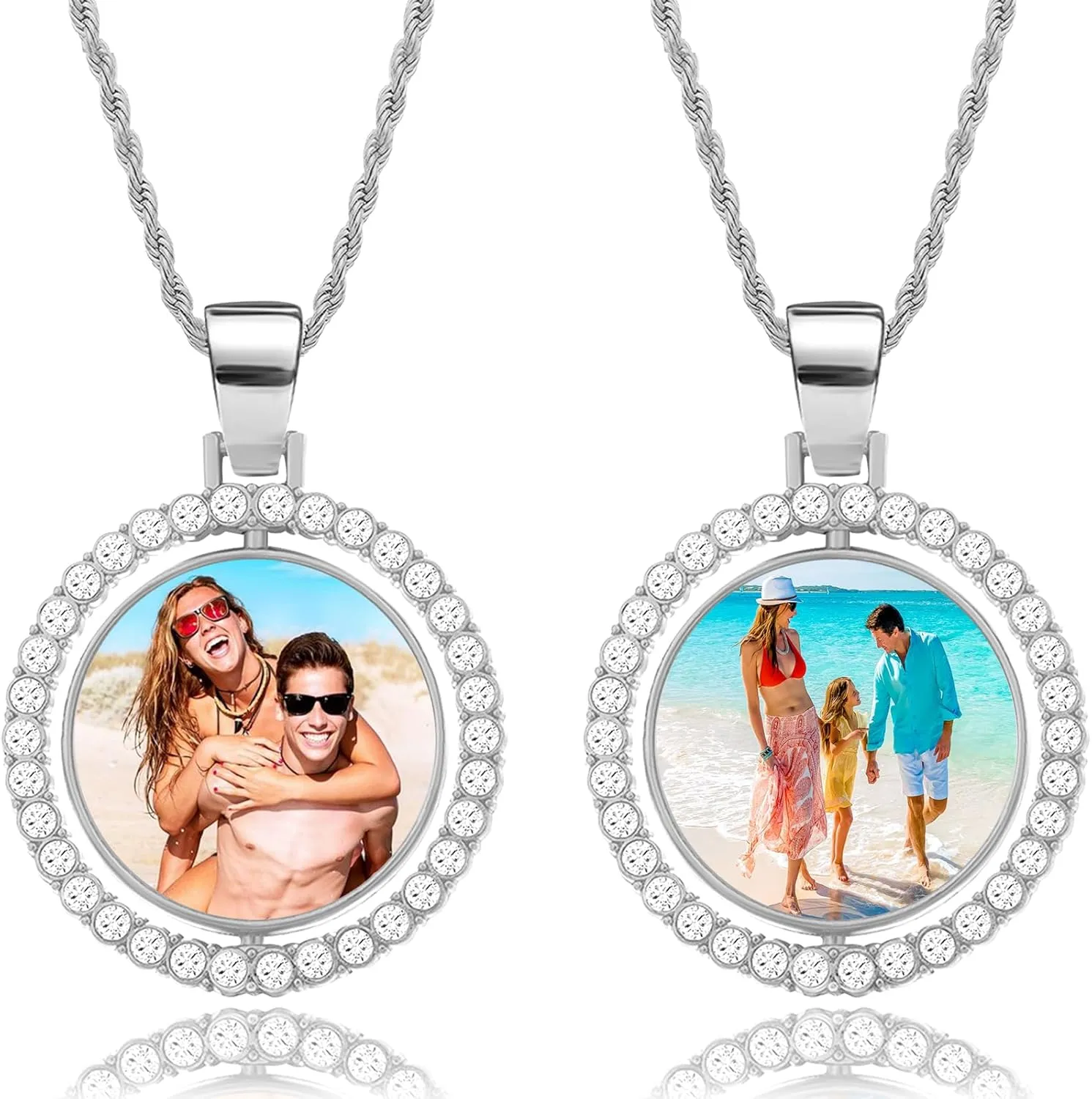 Custom Circle Chain, Custom Necklace with Picture, Picture Necklace Personalized Photo, Customized Memorial Necklaces Gifts for Men Women Wife Mom Grilfriend