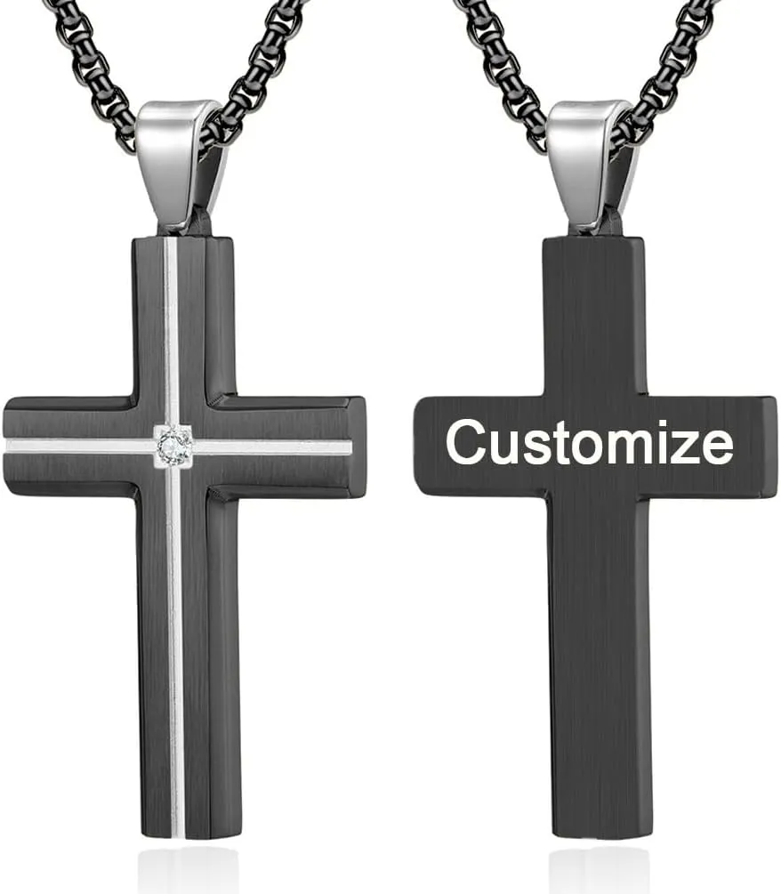 Custom Cross Necklace - Personalized CZ Cross Necklace for Men, Birthday Gifts for Men, Religious Christian Jewelry