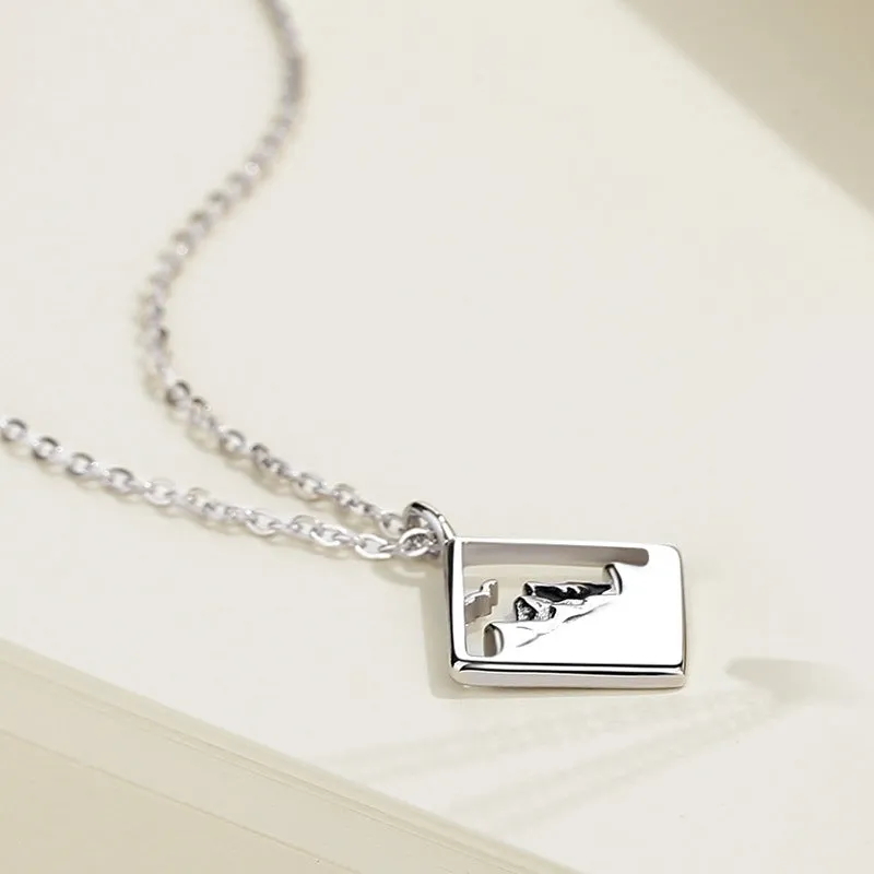 Custom Engravable Ocean Mountain Necklaces Set for Couples