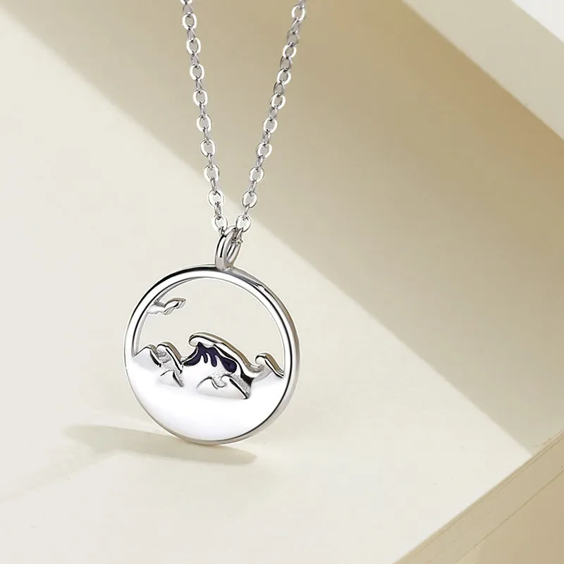 Custom Engravable Ocean Mountain Necklaces Set for Couples