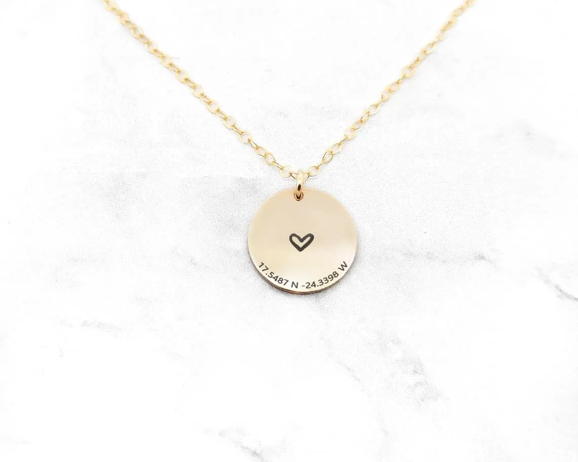 Custom Engraved Coordinates Necklace For Women (Gold)