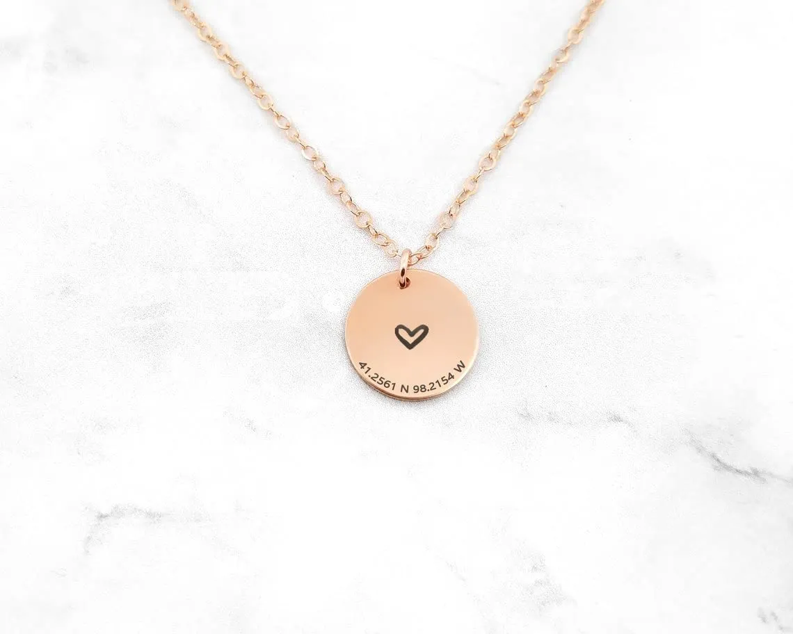 Custom Engraved Coordinates Necklace For Women (Gold)