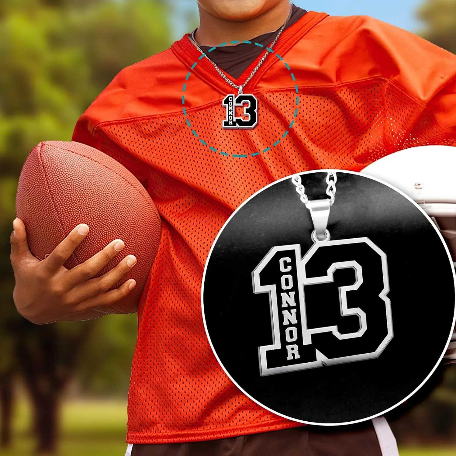 Custom Football Number Necklaces for Boys,18K Gold Plated Handmade Mens Baseball Necklace Athletes Jersey Number Necklace Personalized Football Team Gifts for Players (Style 1)