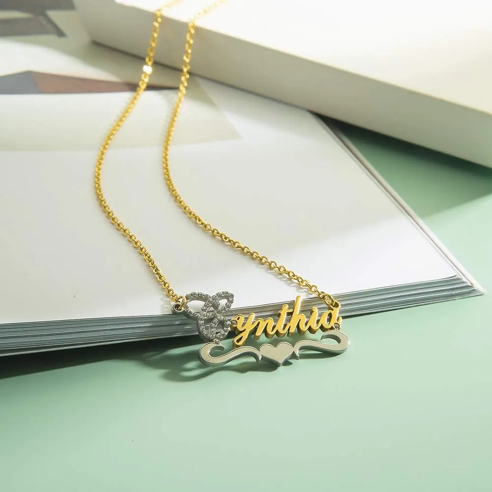Custom Gold My Name Necklace Plate Dainty Initial Necklace Personalized Customizable Short Crystal Necklaces for Women