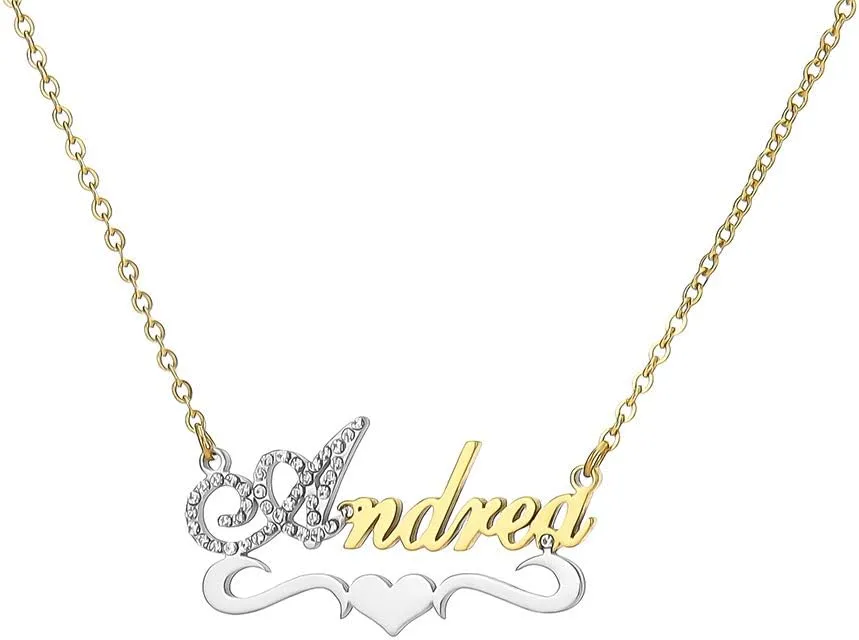 Custom Gold My Name Necklace Plate Dainty Initial Necklace Personalized Customizable Short Crystal Necklaces for Women