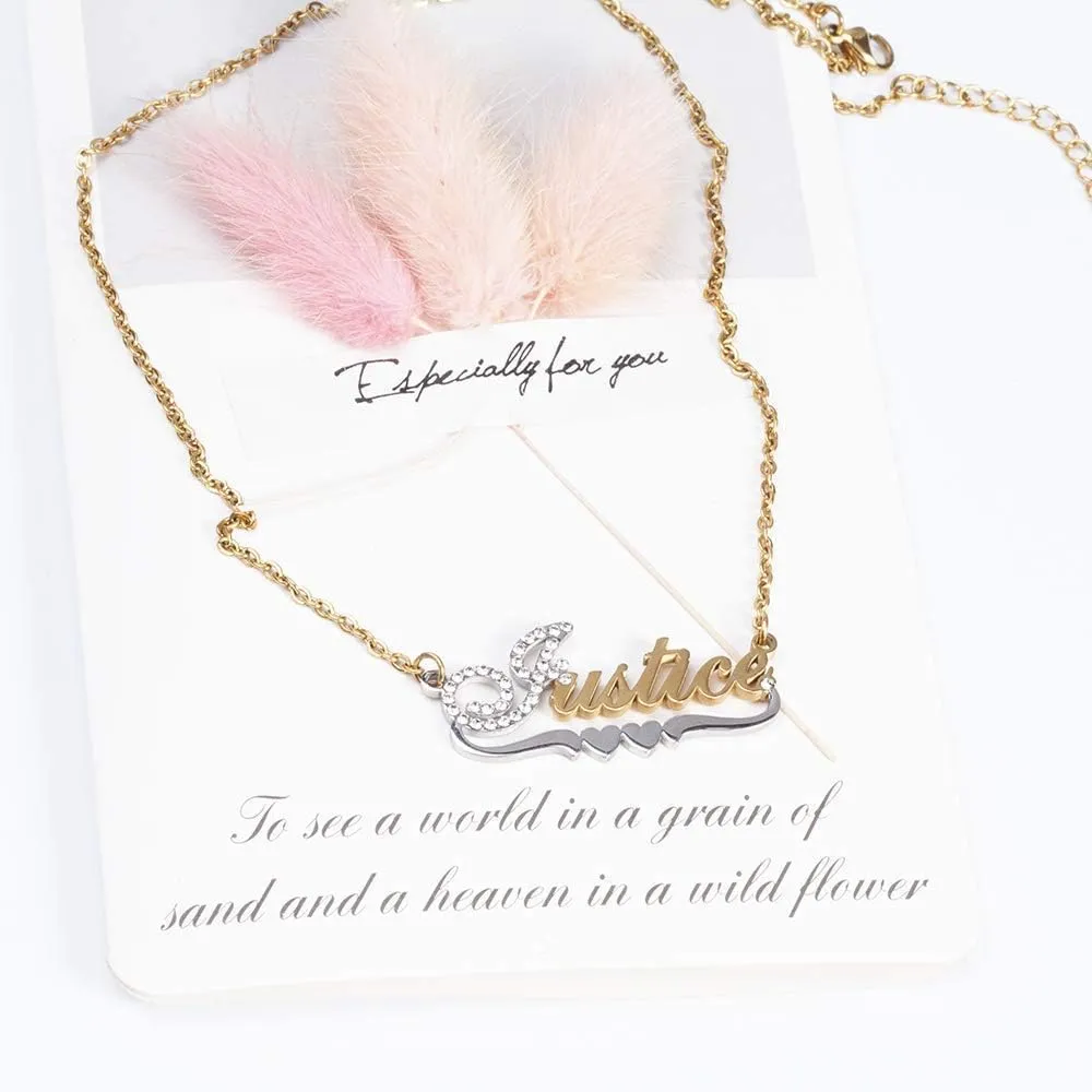 Custom Gold My Name Necklace Plate Dainty Initial Necklace Personalized Customizable Short Crystal Necklaces for Women