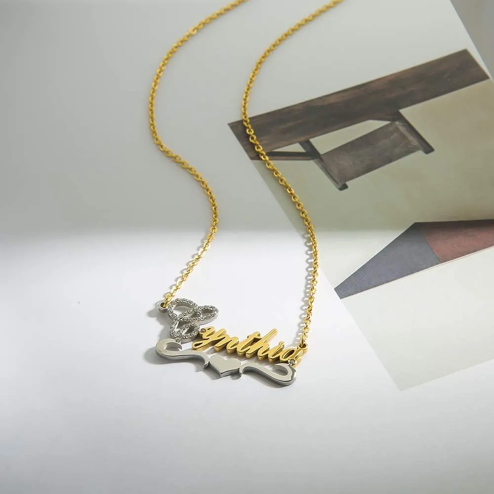 Custom Gold My Name Necklace Plate Dainty Initial Necklace Personalized Customizable Short Crystal Necklaces for Women