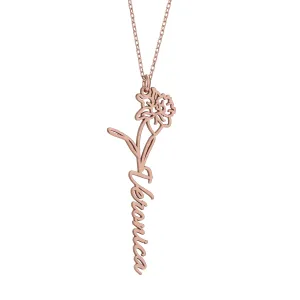 Custom Name Necklace in Rose Gold Silver, Handmade Personalized Birth Flower Design, Unique Jewelry for Women, Perfect Birthday Gift