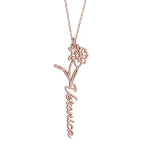 Custom Name Necklace in Rose Gold Silver, Handmade Personalized Birth Flower Design, Unique Jewelry for Women, Perfect Birthday Gift