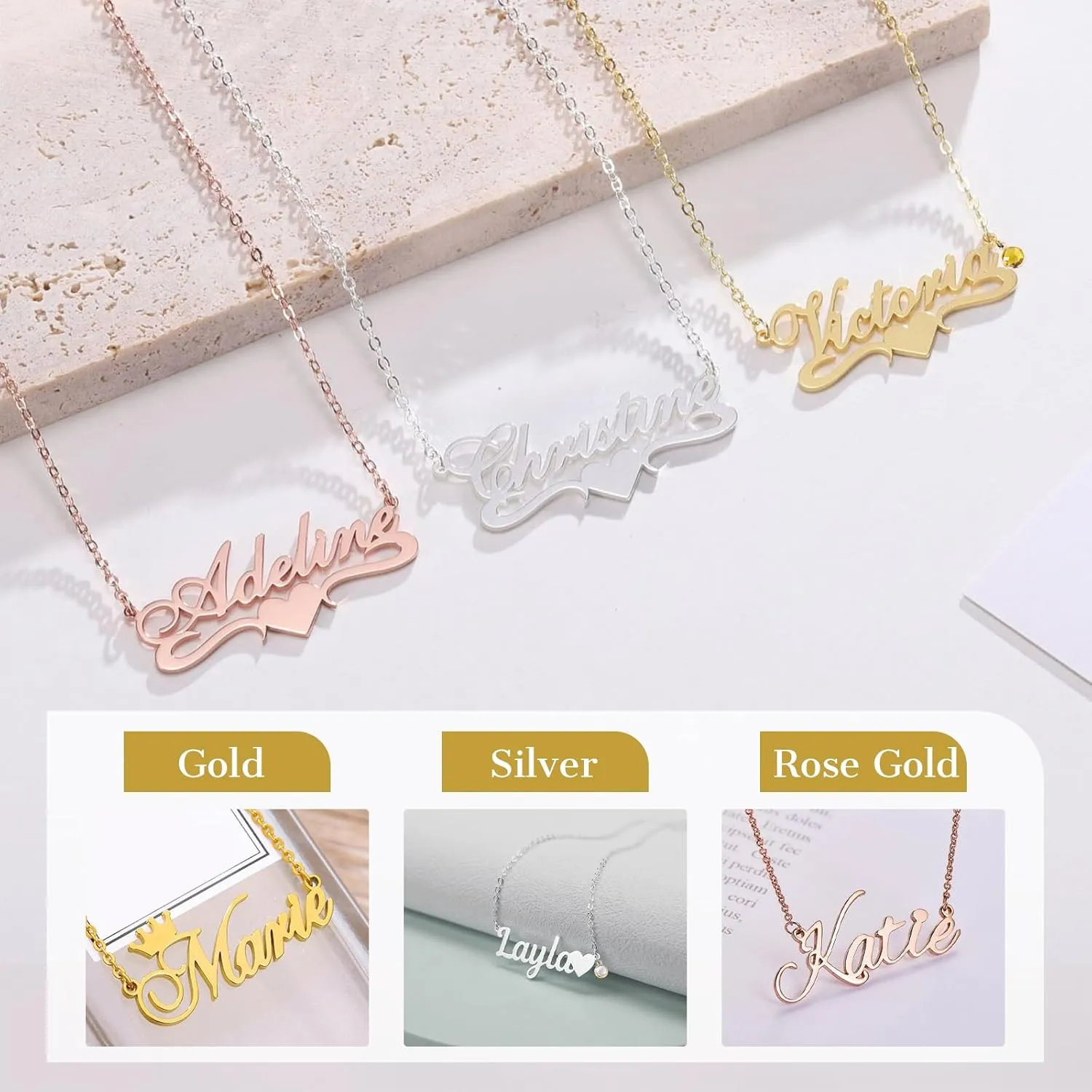 Custom Name Necklace Personalized - 18K Gold Plated Customized Name Plate Necklaces Personalized Gifts for Mom Women Girlfriend