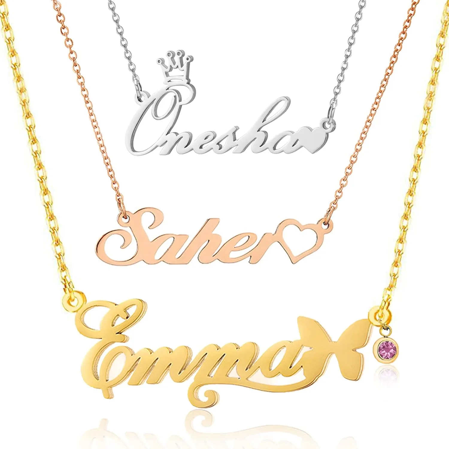 Custom Name Necklace Personalized - 18K Gold Plated Customized Name Plate Necklaces Personalized Gifts for Mom Women Girlfriend
