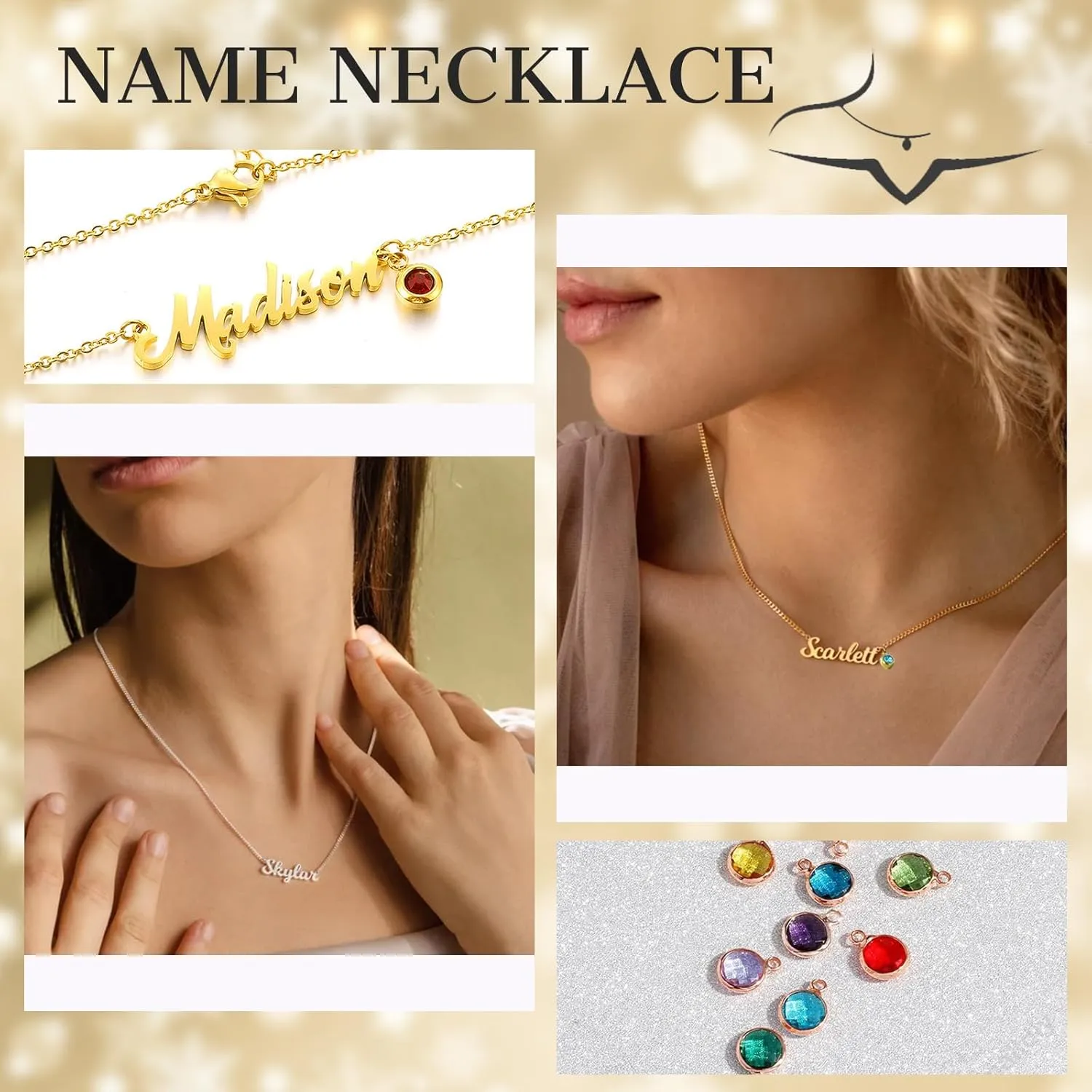 Custom Name Necklace Personalized - 18K Gold Plated Customized Name Plate Necklaces Personalized Gifts for Mom Women Girlfriend