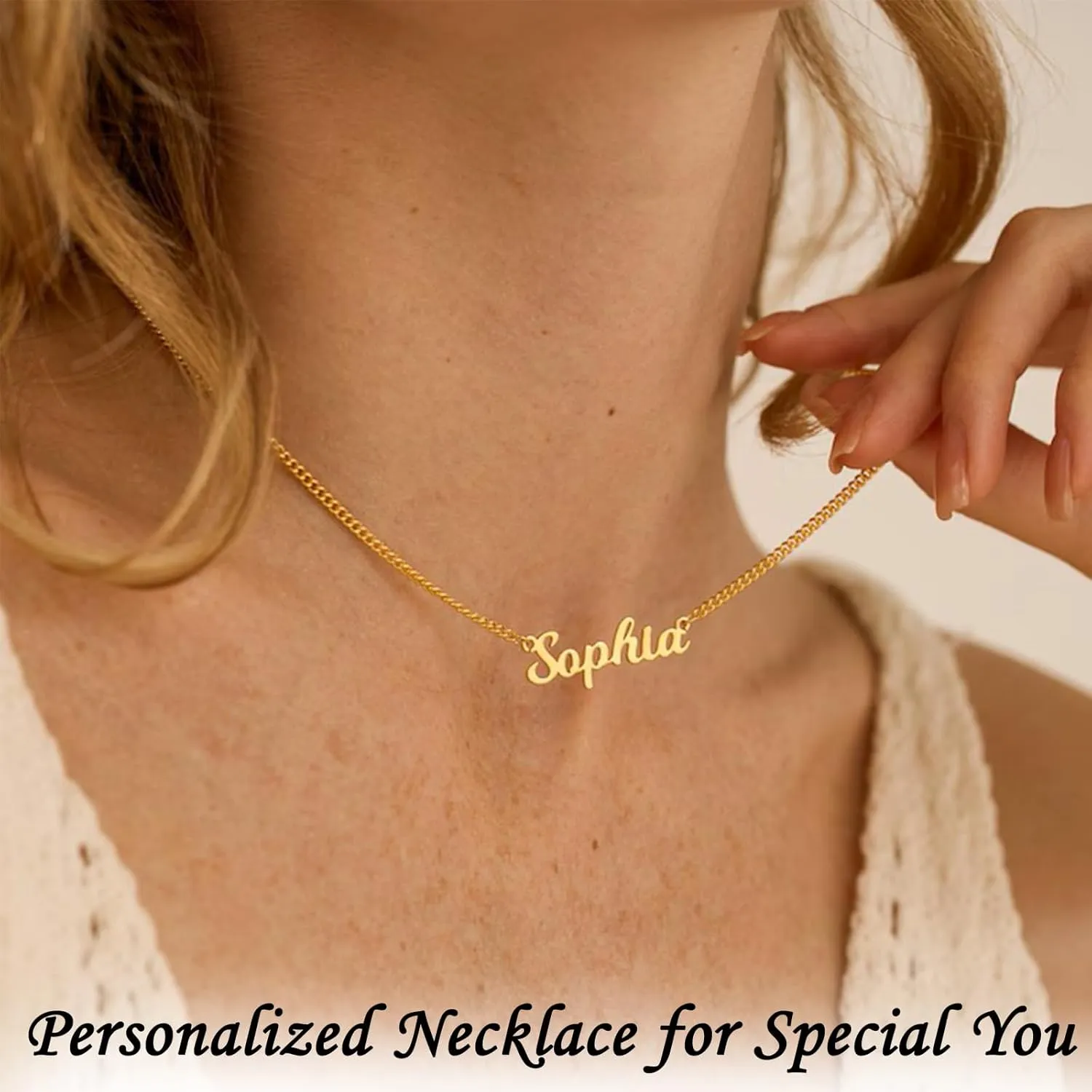 Custom Name Necklace Personalized - 18K Gold Plated Customized Name Plate Necklaces Personalized Gifts for Mom Women Girlfriend