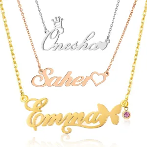 Custom Name Necklace Personalized - 18K Gold Plated Customized Name Plate Necklaces Personalized Gifts for Mom Women Girlfriend