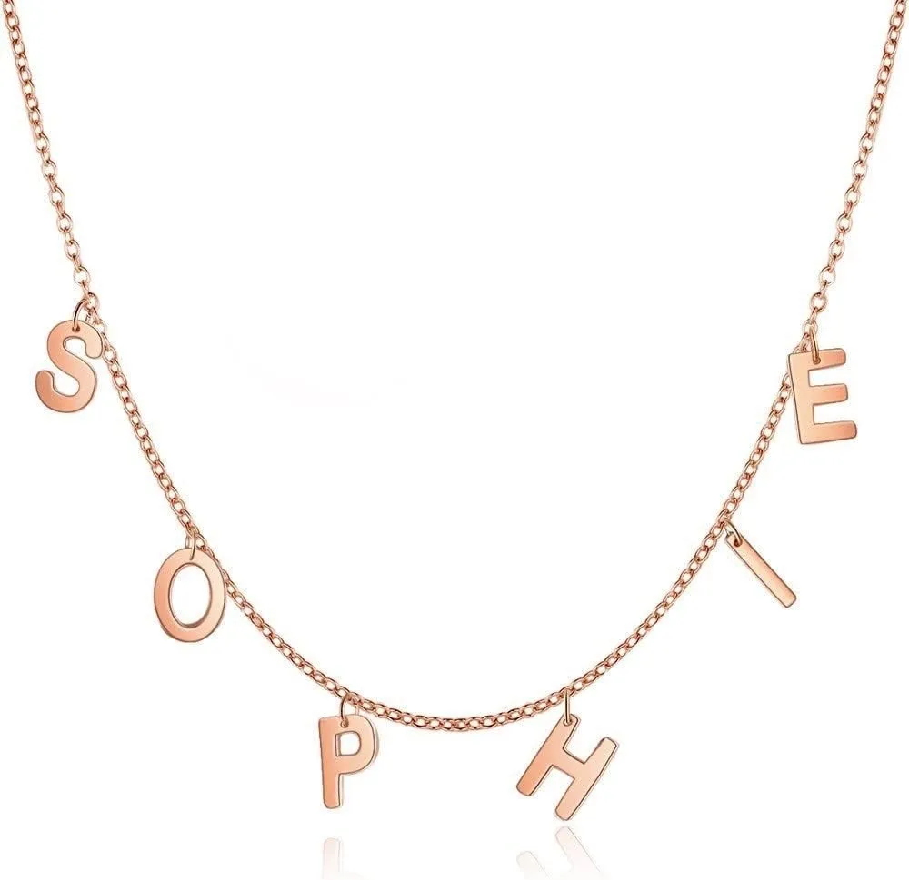 Custom Name Necklace Personalized Initial Alphabet Charm Necklace with Hanging Letters Personalized Dangle Name Choker Birthday Mothers Day Gifts For Women Girl Her (Rose Gold)