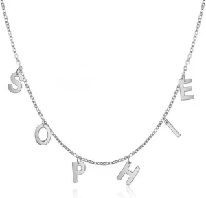 Custom Name Necklace Personalized Initial Alphabet Charm Necklace with Hanging Letters Personalized Dangle Name Choker Birthday Mothers Day Gifts For Women Her (Sliver)