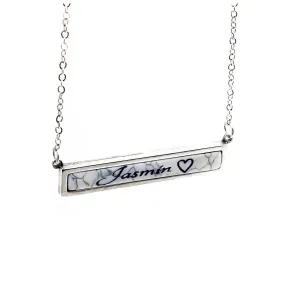 Custom Natural White Marble Stone Pendant Necklace Unique Name Necklace Silver
