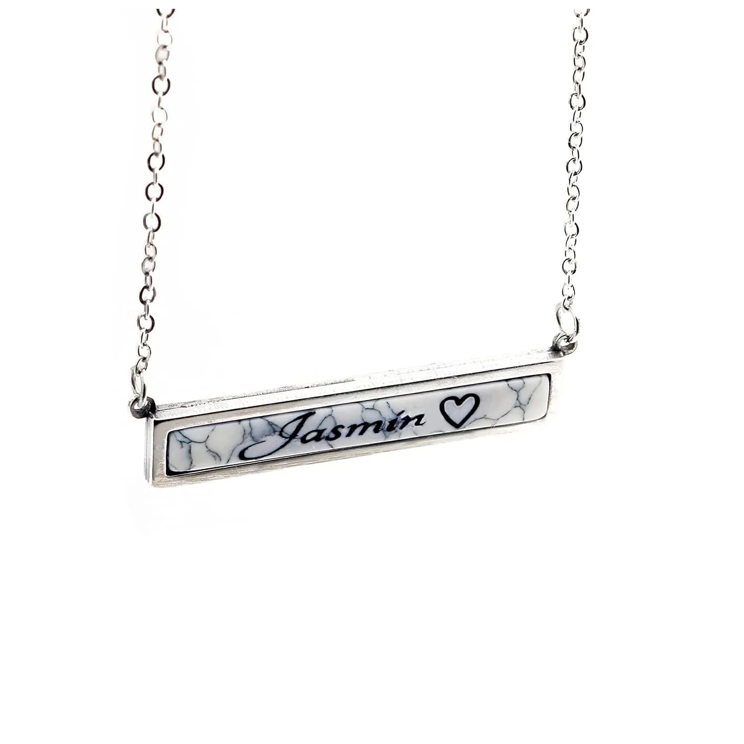 Custom Natural White Marble Stone Pendant Necklace Unique Name Necklace Silver