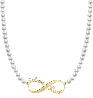 Custom Pearl Name Necklace for Women Name Plate Pearl Choker Necklace 5mm Pearls Necklace for Men Personalized Pearl Jewelry Gifts for Christmas Birthday Mothers Day