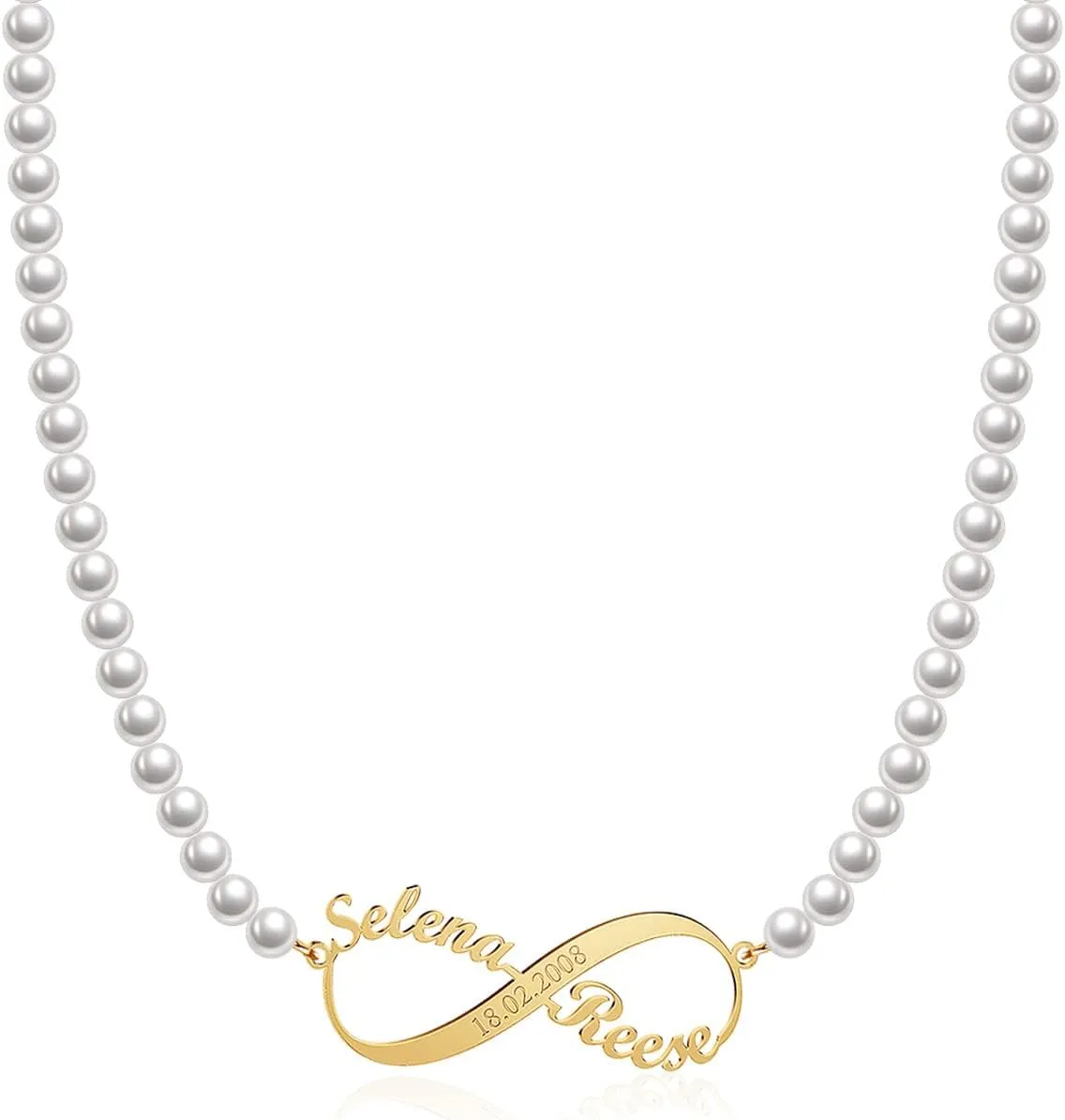 Custom Pearl Name Necklace for Women Name Plate Pearl Choker Necklace 5mm Pearls Necklace for Men Personalized Pearl Jewelry Gifts for Christmas Birthday Mothers Day