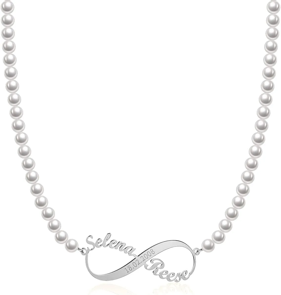 Custom Pearl Name Necklace for Women Name Plate Pearl Choker Necklace 5mm Pearls Necklace for Men Personalized Pearl Jewelry Gifts for Christmas Birthday Mothers Day