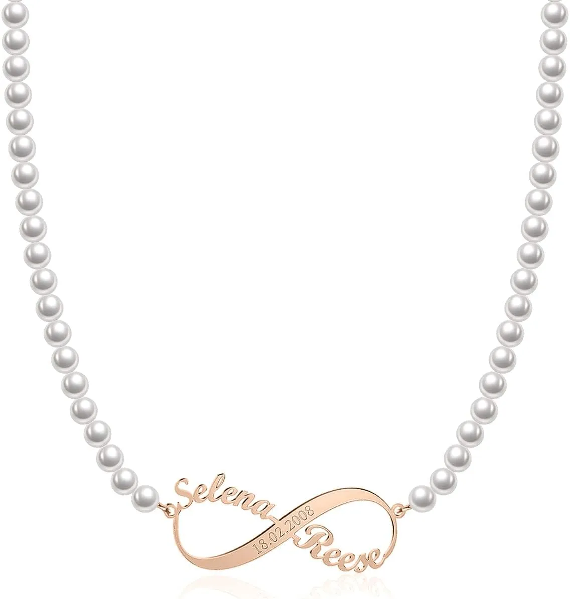 Custom Pearl Name Necklace for Women Name Plate Pearl Choker Necklace 5mm Pearls Necklace for Men Personalized Pearl Jewelry Gifts for Christmas Birthday Mothers Day