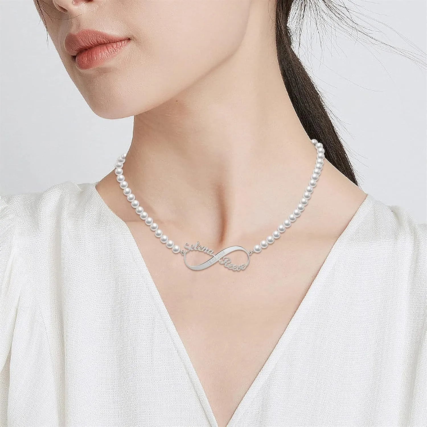 Custom Pearl Name Necklace for Women Name Plate Pearl Choker Necklace 5mm Pearls Necklace for Men Personalized Pearl Jewelry Gifts for Christmas Birthday Mothers Day