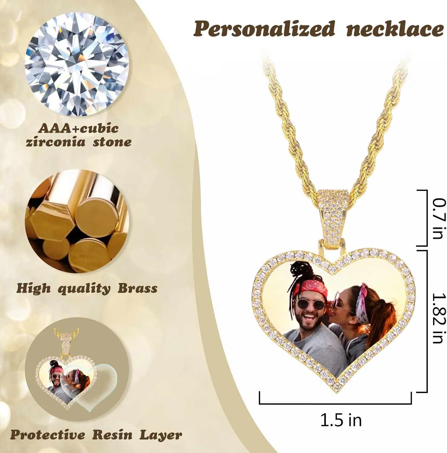 Custom Picture Necklace Personalized - Customized Photo Pendant Necklaces, Hip Hop Chain with Pictures Personalized Gift for Dad Men Women