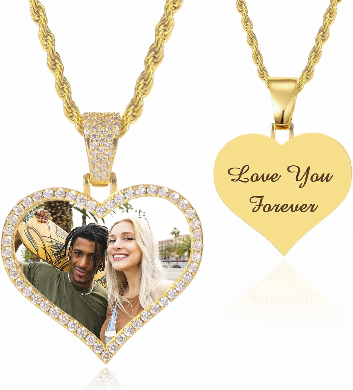 Custom Picture Necklace Personalized - Customized Photo Pendant Necklaces, Hip Hop Chain with Pictures Personalized Gift for Dad Men Women