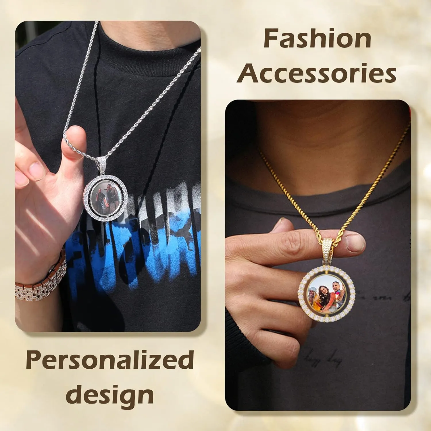 Custom Picture Necklace Personalized - Customized Photo Pendant Necklaces, Hip Hop Chain with Pictures Personalized Gift for Dad Men Women