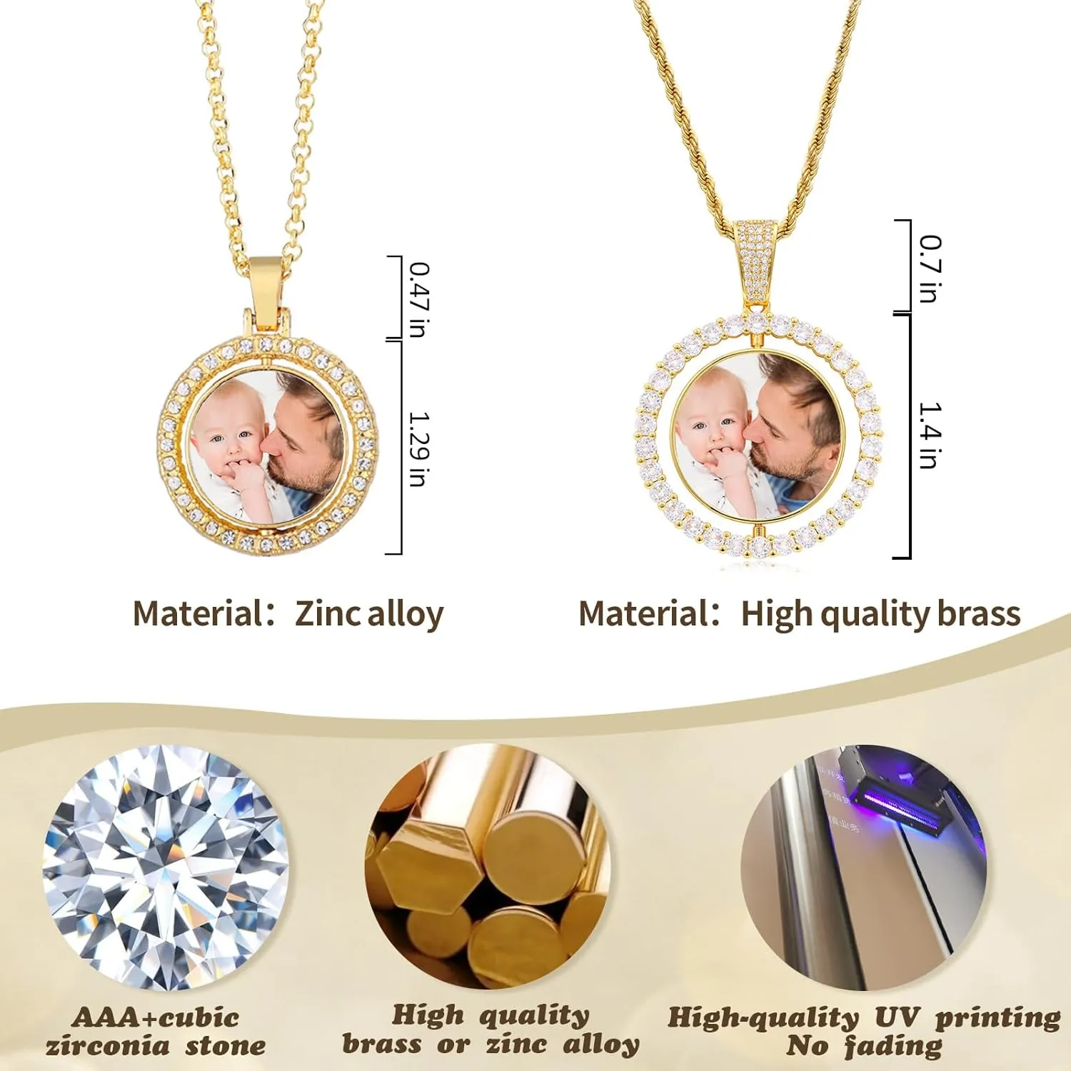 Custom Picture Necklace Personalized - Customized Photo Pendant Necklaces, Hip Hop Chain with Pictures Personalized Gift for Dad Men Women