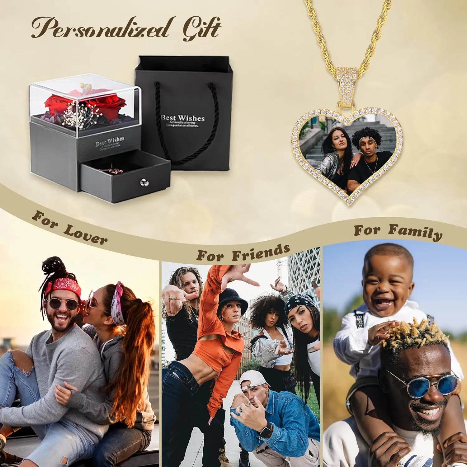 Custom Picture Necklace Personalized - Customized Photo Pendant Necklaces, Hip Hop Chain with Pictures Personalized Gift for Dad Men Women