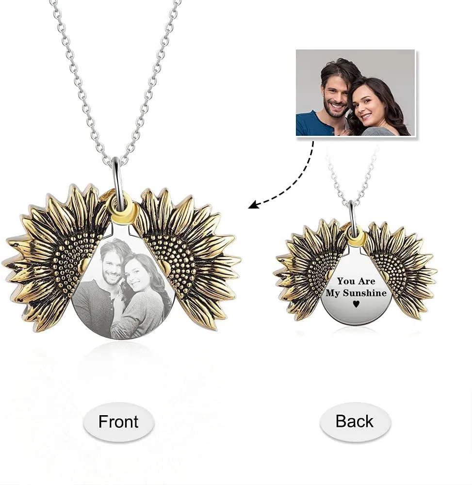 Custom You are My Sunshine Necklace Personalized Sunflower Necklace for Women Girlfriend Locket Jewelry with Engraved Name Necklace