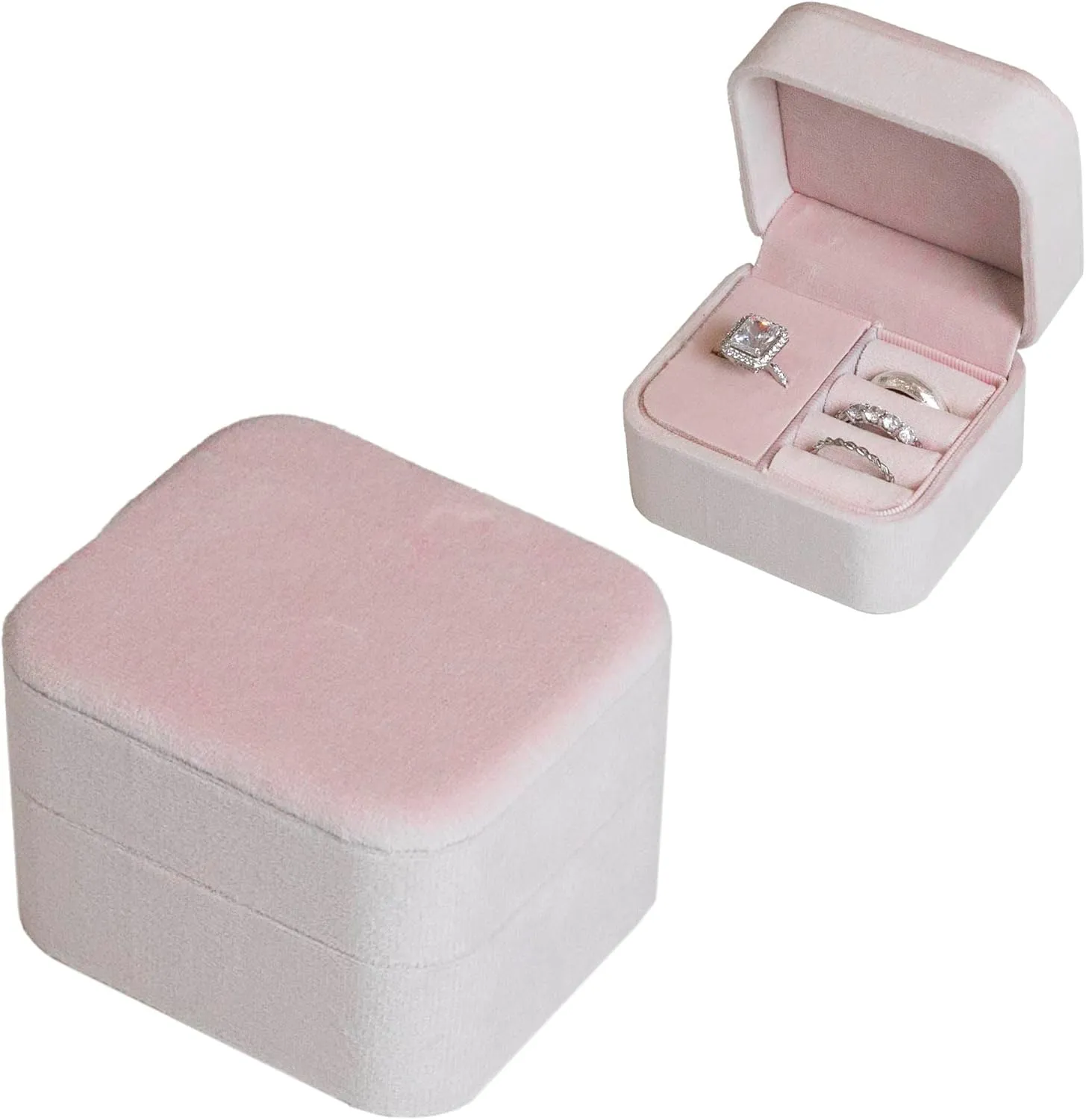 Customizable Velvet Ring Box, Travel Jewelry Case, Organizer for Women & Girls (Light Pink, Ring Box)