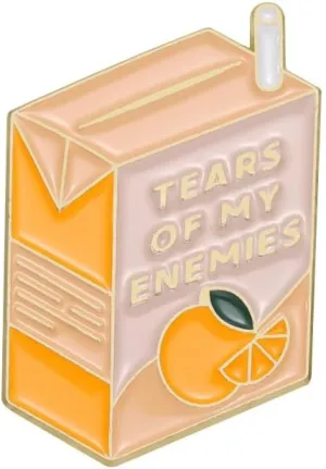 Cute Orange Flavored Soda Box Drink Brooch Enamel Pin for Girls Boys Teen Funny Yellow Words Creative Cartoon Milk Carton Lapel Pins Backpacks Hat Jackets Brooches Badge Decorate Jewelry Accessories Gift