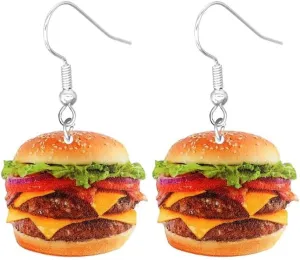 Cute Pizza Egg Bread Fries Hamburger Dangle Earrings Creative Funny Vivid Food Drop Earrings Acrylic Accessories Gift for Women Girls