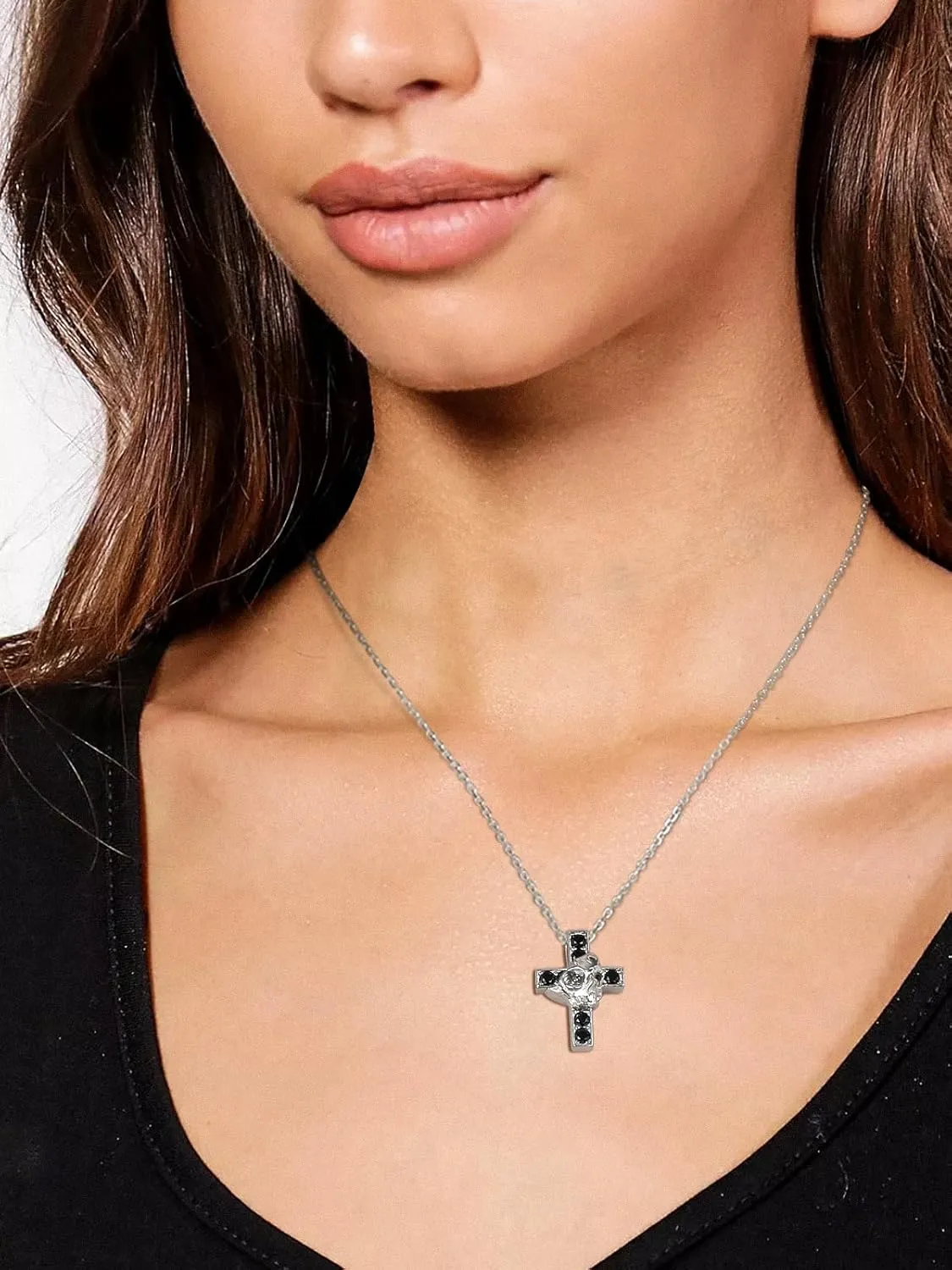 CYW Moissanite Skull Cross/Spider/Raven Necklace for Men Women, Intriguing Design, Really Authentic Solid 925 Sterling Silver with Rhodium Finish, 16"/18"/20" Adjustable, Halloween Jewelry