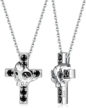 CYW Moissanite Skull Cross/Spider/Raven Necklace for Men Women, Intriguing Design, Really Authentic Solid 925 Sterling Silver with Rhodium Finish, 16"/18"/20" Adjustable, Halloween Jewelry