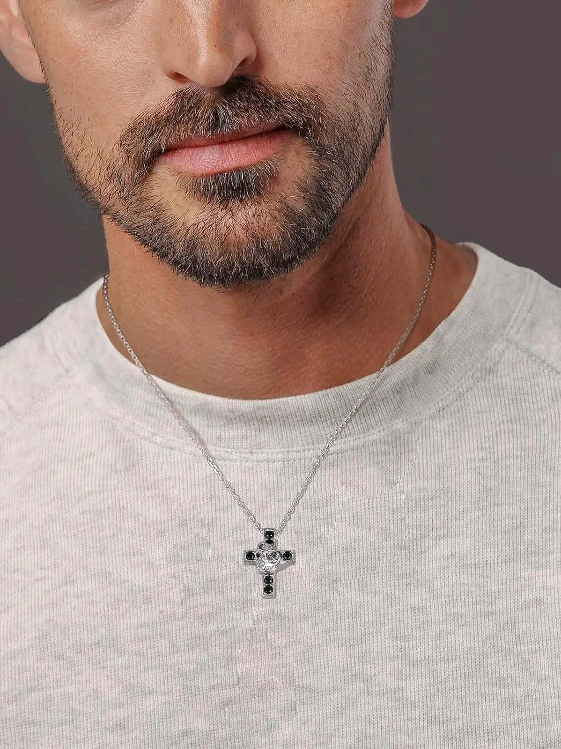 CYW Moissanite Skull Cross/Spider/Raven Necklace for Men Women, Intriguing Design, Really Authentic Solid 925 Sterling Silver with Rhodium Finish, 16"/18"/20" Adjustable, Halloween Jewelry