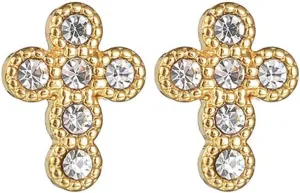 CZ Pearl Cross Stud Earrings for Women Stainless Steel 14K Gold Plated Small Cross Studs Earrings Fashion Ear Jewelry