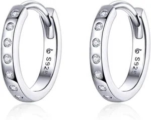 CZ Small Hoop Earrings for Women Teen Girls 925 Sterling Silver Cubic Zirconia Cuff Cartilage Ear Tiny Hinged Huggie Diamond Hoops Hypoallergenic Jewelry Wedding Birthday Gift 9mm