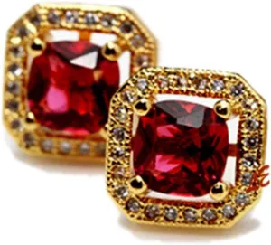 CZ Stud Earrings 2ct princess cut Cubic Zirconia 18K yellow gold plated halo square men women gift