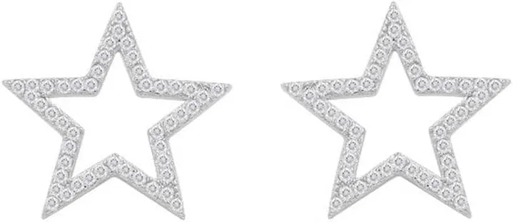 Dainty Big CZ Star S925 Sterling Silver Stud Earrings for Women Hypoallergenic Cute Sparkly Crystal Hollow Stars Geometric Statement Studs Fashion Festival Christmas Birthday Jewelry for Her Bff Daughter Thanksgiving